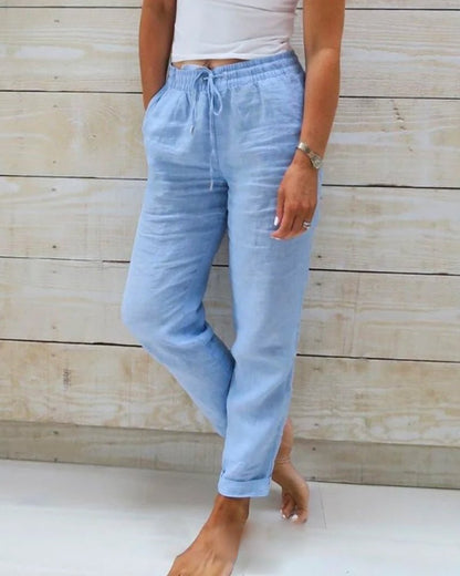Relaxed Linen Trousers | Drawstring Waist | Straight Leg