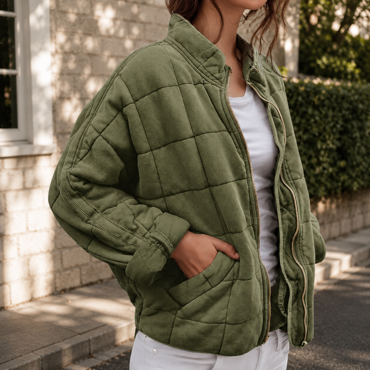 Relaxed Quilted Jacket | Stand Collar | Front Pockets