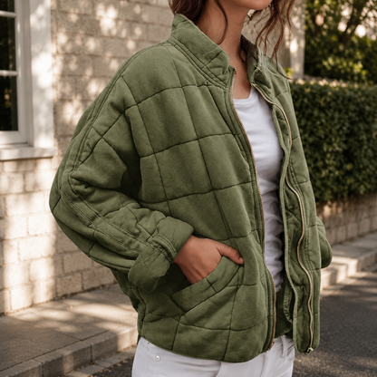 Relaxed Quilted Jacket | Stand Collar | Front Pockets