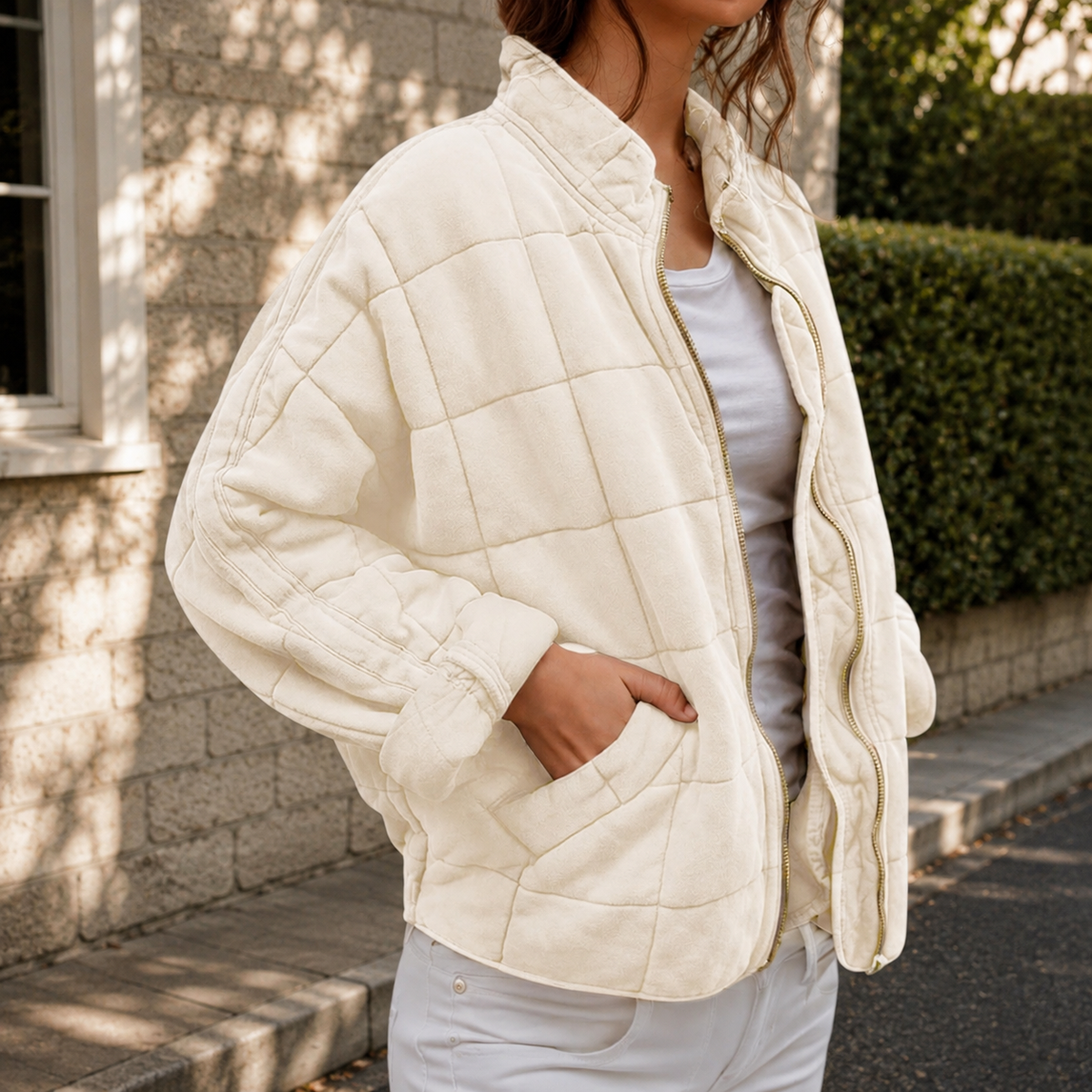 Relaxed Quilted Jacket | Stand Collar | Front Pockets