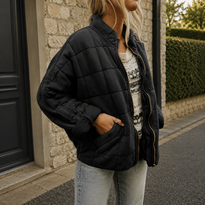Relaxed Quilted Jacket | Stand Collar | Front Pockets