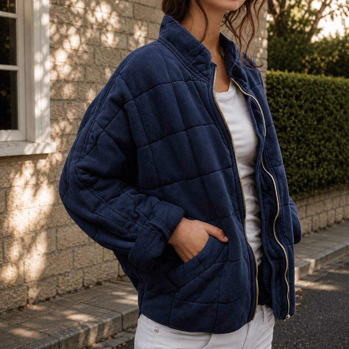 Relaxed Quilted Jacket | Stand Collar | Front Pockets