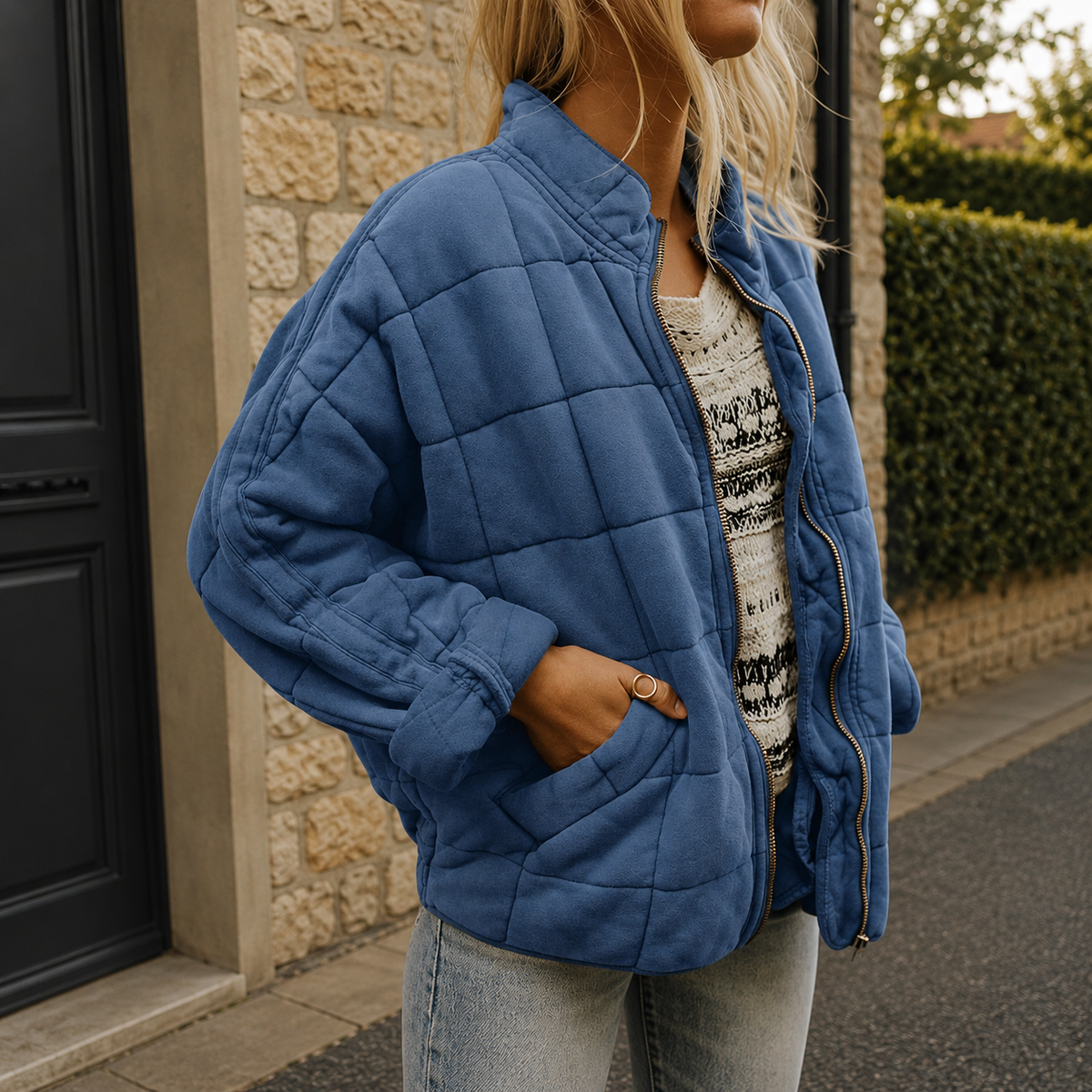 Relaxed Quilted Jacket | Stand Collar | Front Pockets