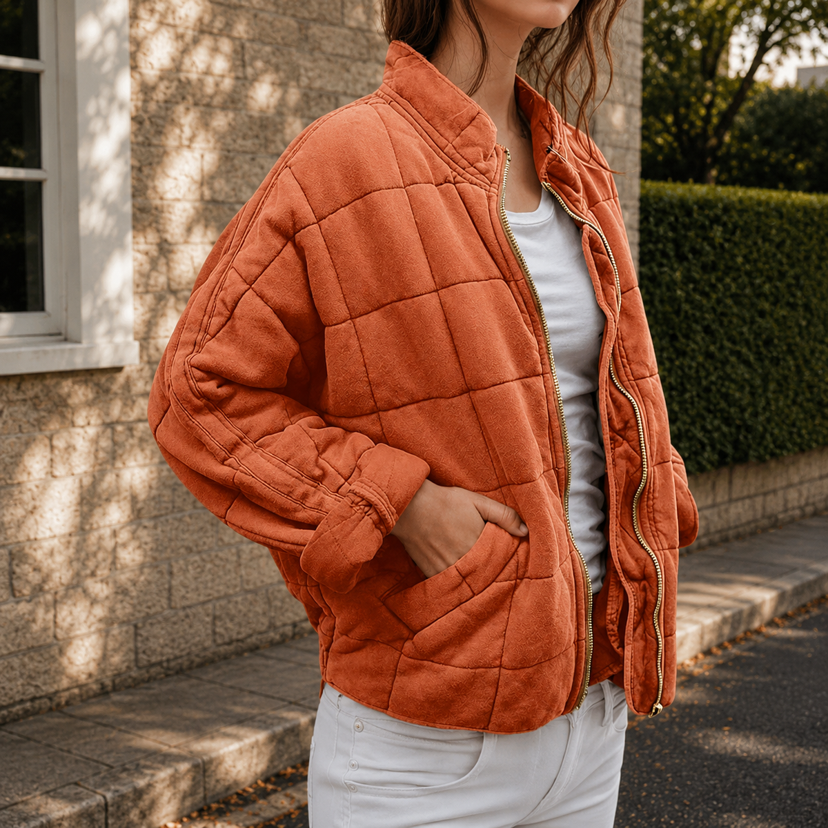 Relaxed Quilted Jacket | Stand Collar | Front Pockets