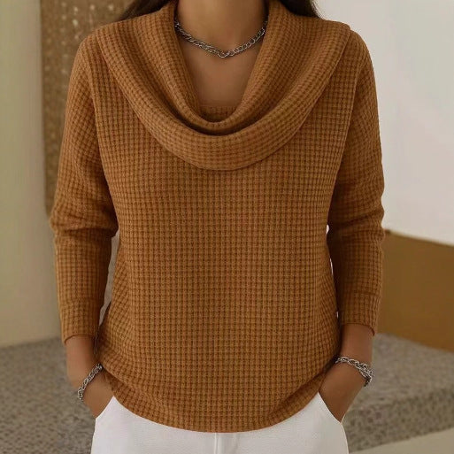 Relaxed Waffle Knit Sweater | Cowl Neck | Hip Length