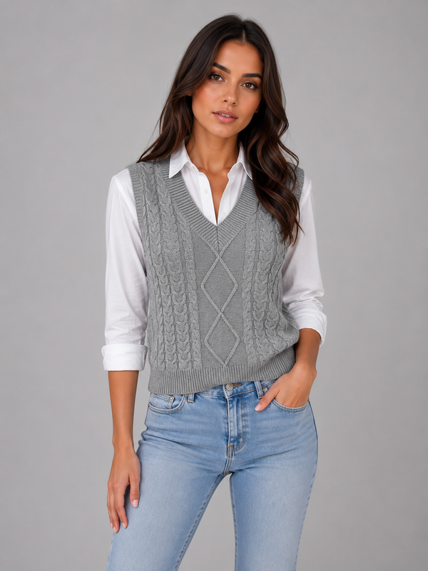 Cable Knit Sweater Vest | V-Neck | Sleeveless