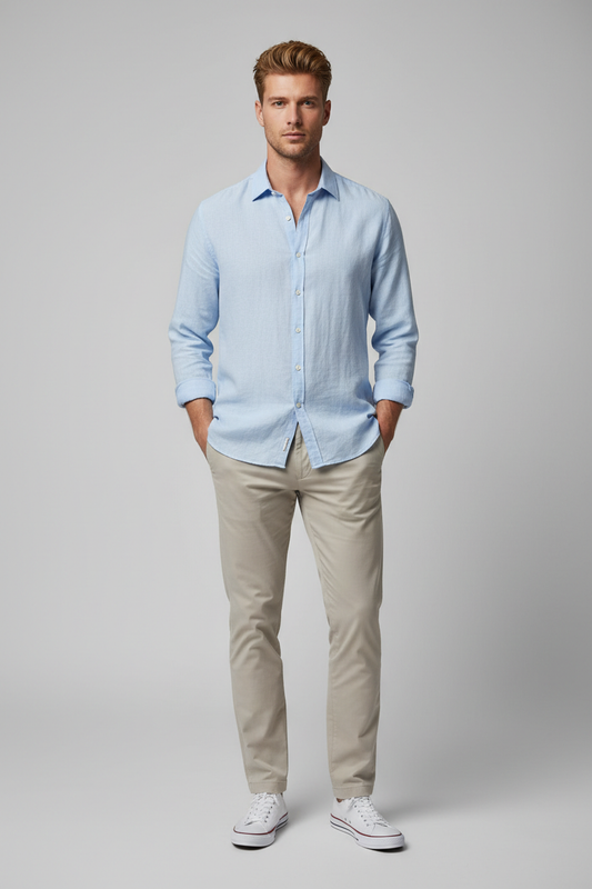 Bruno Linen-Look Shirt Light Blue - nieuw model