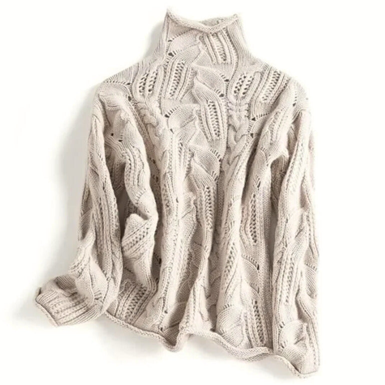 Aurora Cashmere Cable-Knit Turtleneck | Deep Collar | Wavy Texture