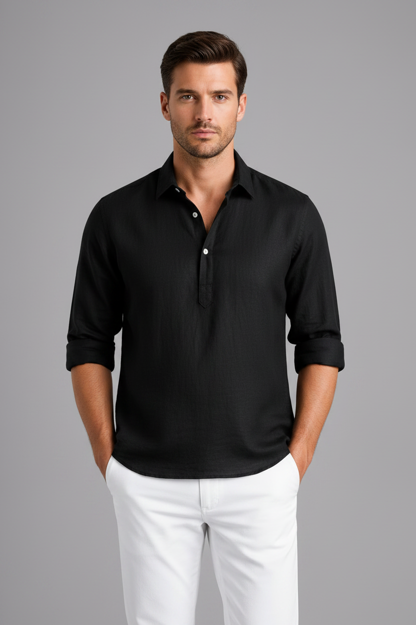 Sonny Linen Shirt - Zwart Voorkant
