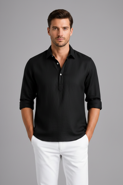 Sonny Linen Shirt - Zwart Voorkant