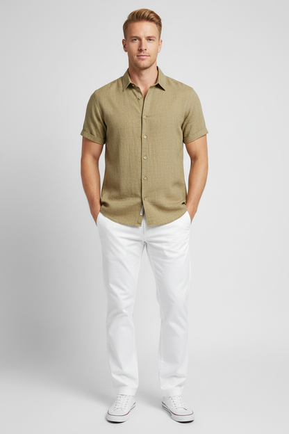 Marco Linen Shirt - Khaki voorkant