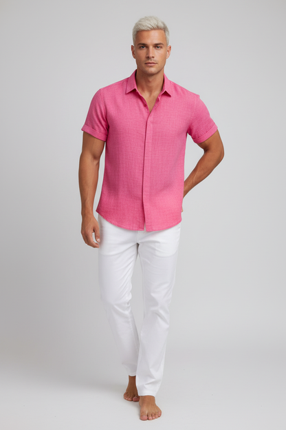 Marco Linen Shirt - Pink voorkant