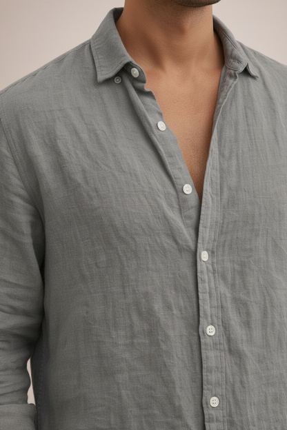 Harlan Linen Shirt - Grijs Detail