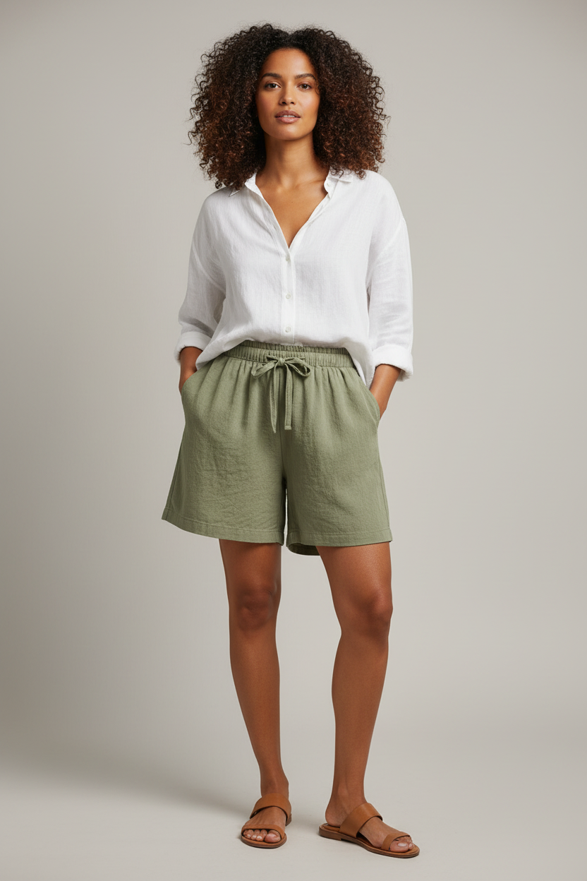 Marina Crinkle Shorts – Green – Front