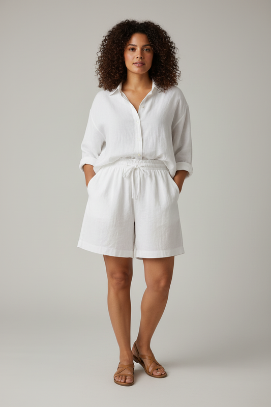 Marina Crinkle Shorts – White – Front