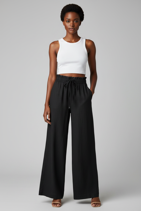 Rowan Wide-Leg Trousers – Black – Front