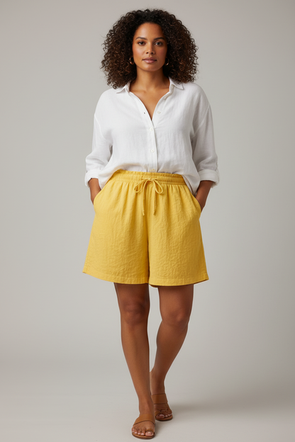 Marina Crinkle Shorts – Yellow – Front