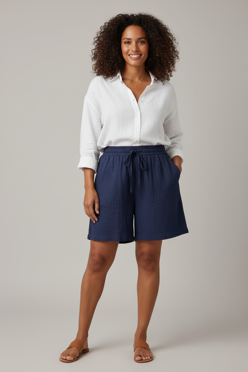 Marina Crinkle Shorts – Navy – Front