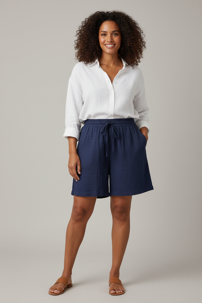 Marina Crinkle Shorts – Navy – Front