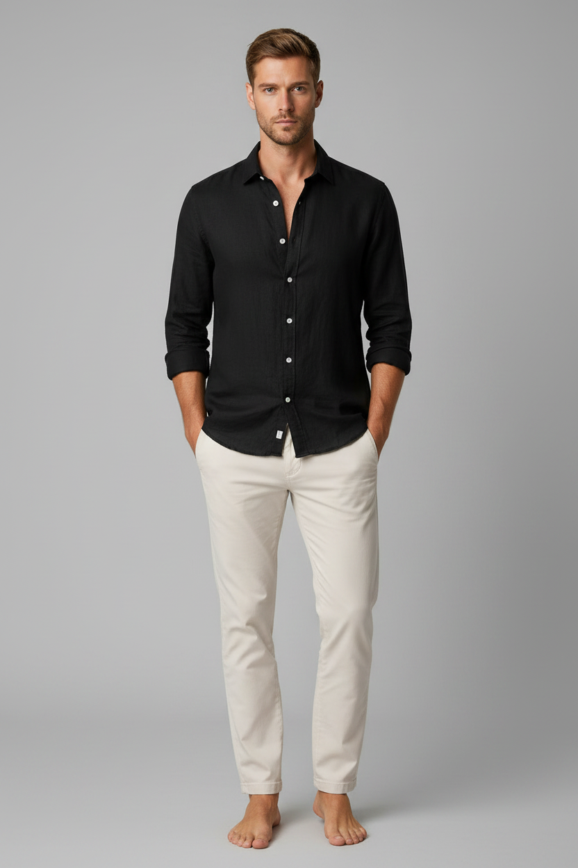 Harlan Linen Shirt - Zwart Voorkant