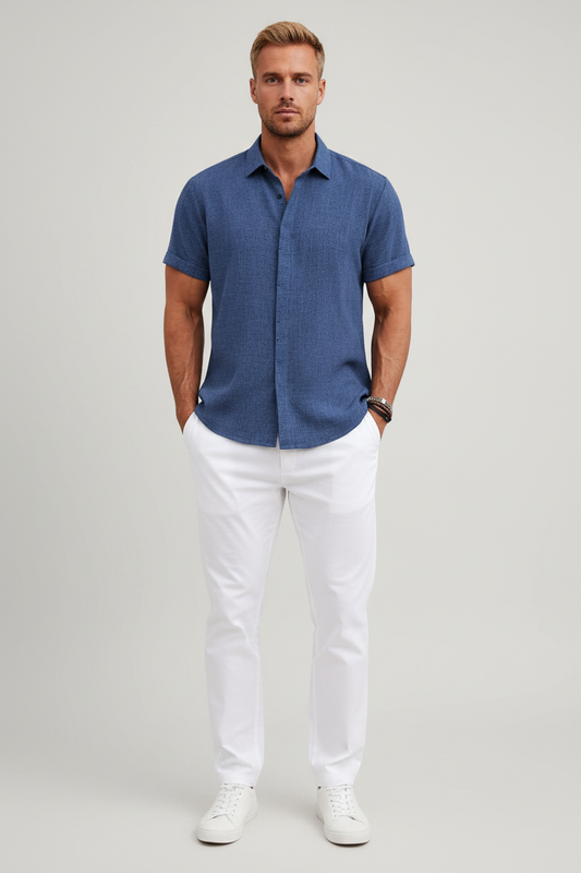 Marco Linen Shirt - Royal Blue voorkant
