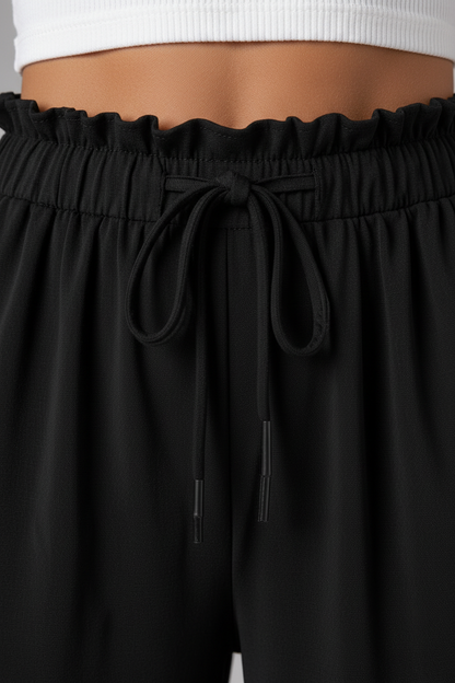 Rowan Wide-Leg Trousers – Black – Waistband Detail