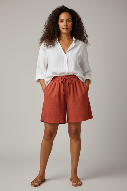Marina Crinkle Shorts – Red – Front