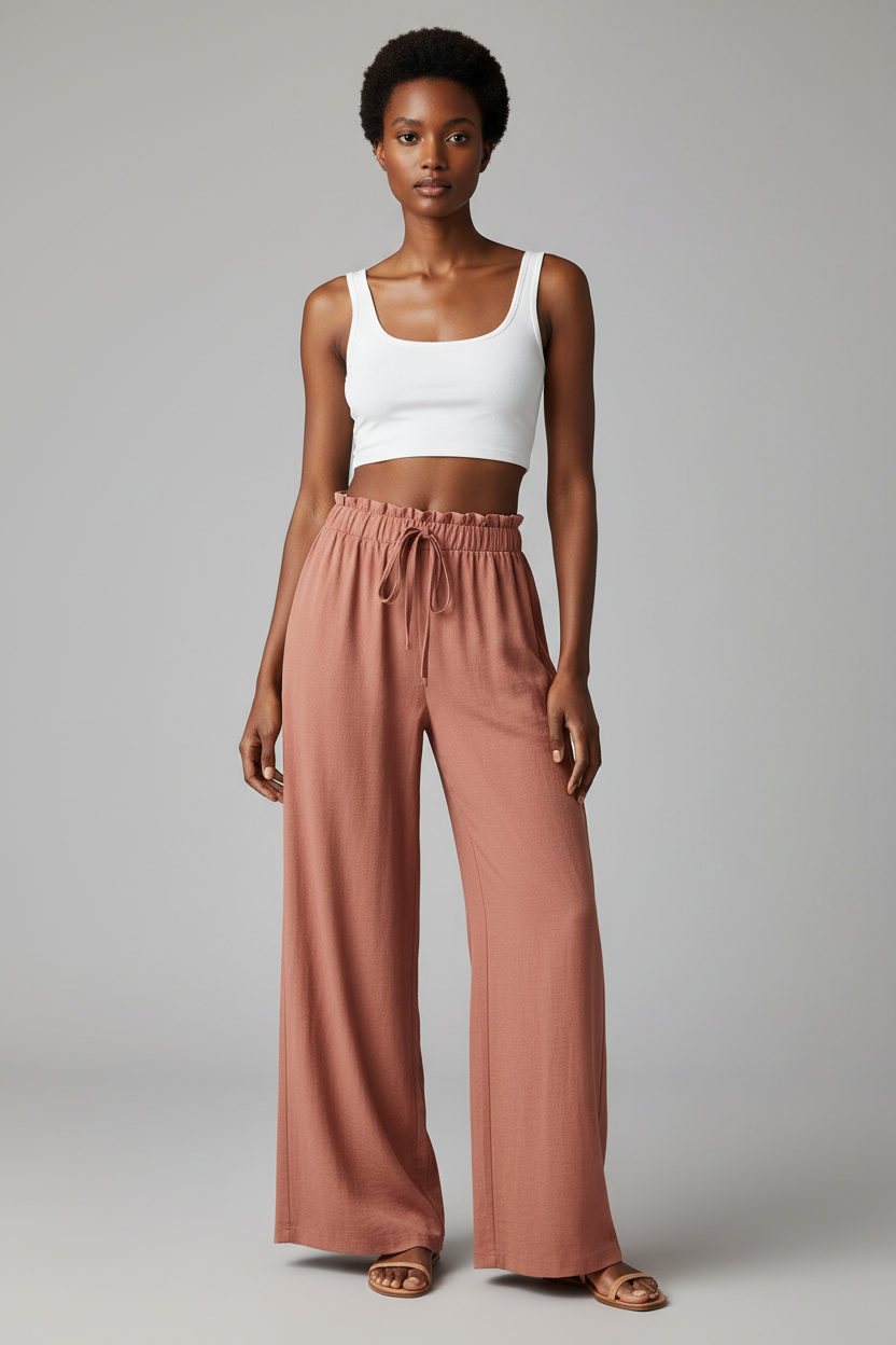 Rowan Wide-Leg Trousers – Terracotta – Front
