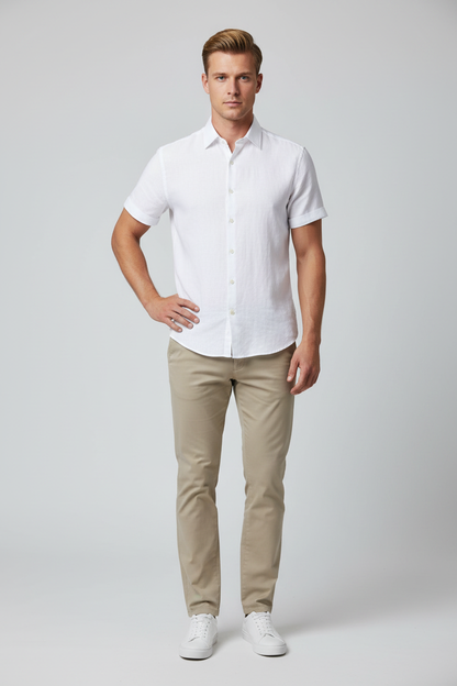 Marco Linen Shirt - White voorkant