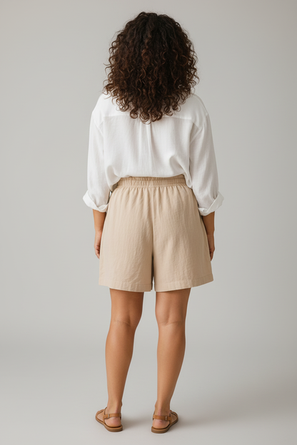 Marina Crinkle Shorts – Beige – Back
