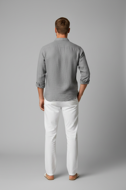 Harlan Linen Shirt - Grijs Achterkant