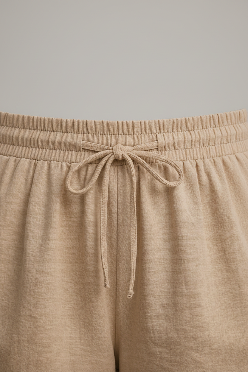 Marina Crinkle Shorts – Beige – Waistband Detail