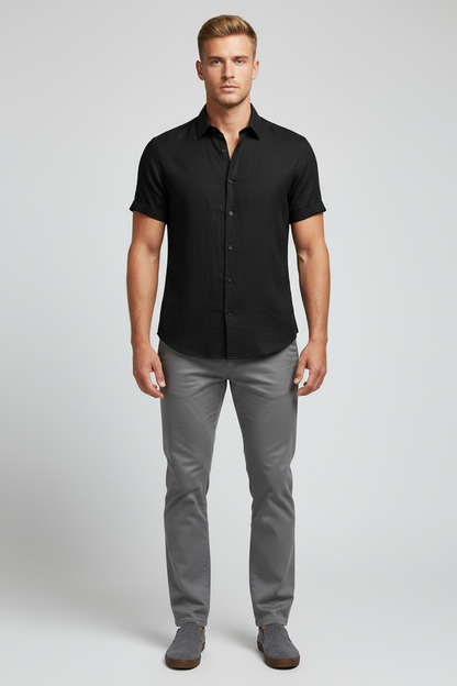 Marco Linen Shirt - Black voorkant