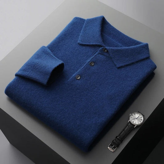 James Cashmere Polo Jumper | Button Collar | Long Sleeve