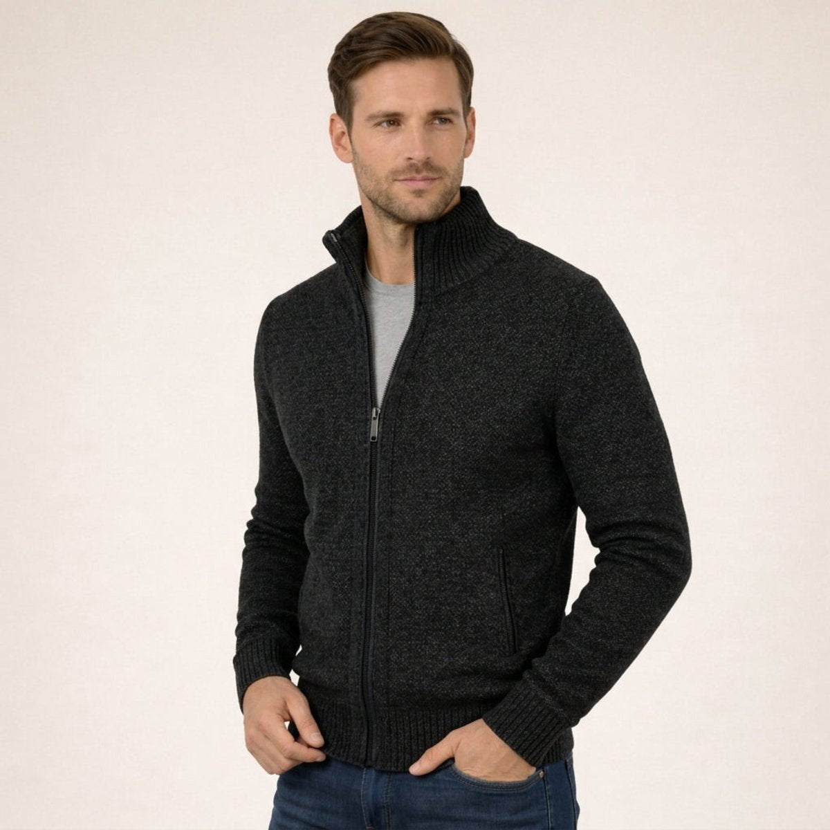 Caleb Merino Wool Jumper | Full-Zip | Mock Neck
