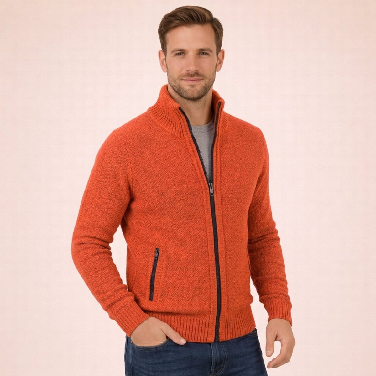 Caleb Merino Wool Jumper | Full-Zip | Mock Neck