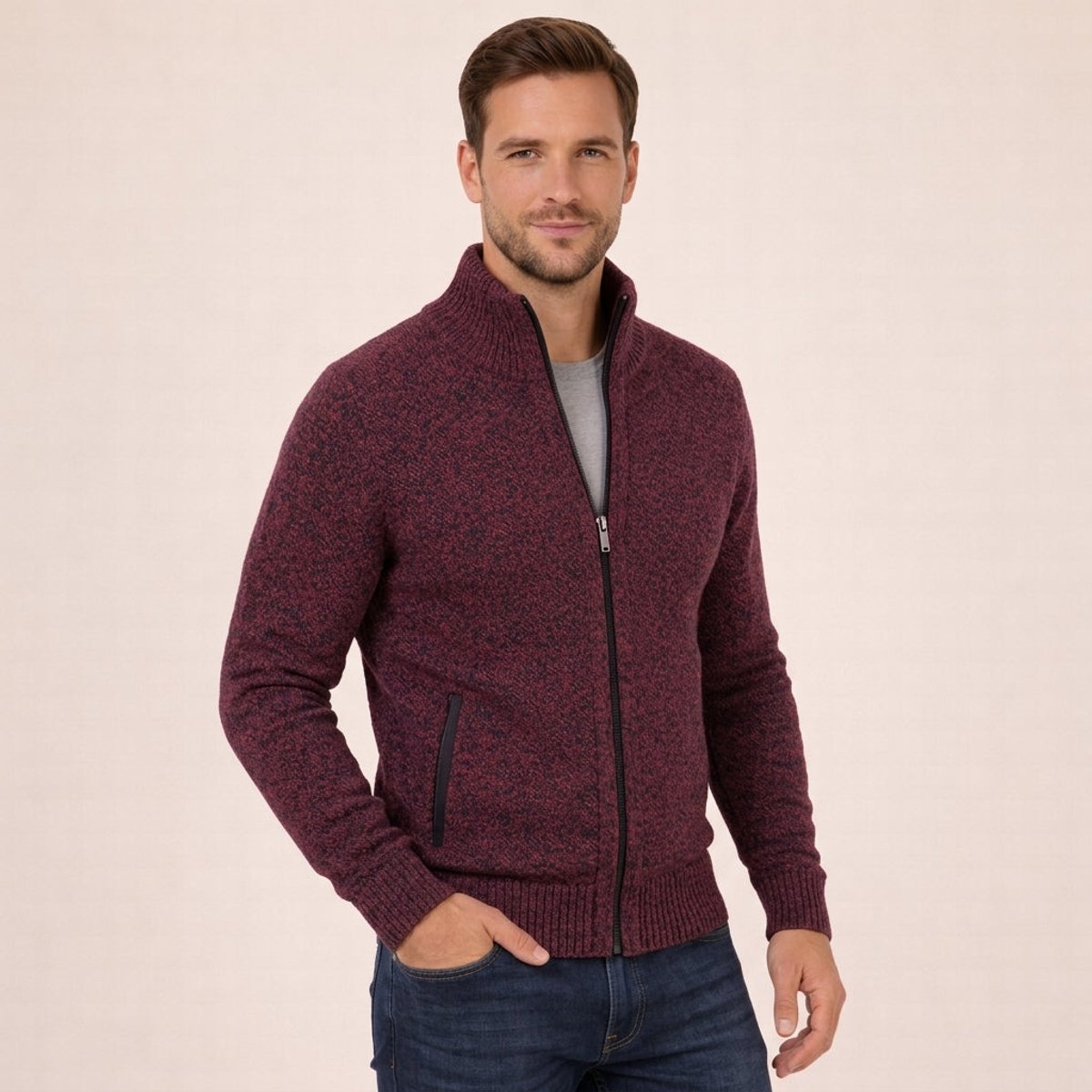 Caleb Merino Wool Jumper | Full-Zip | Mock Neck