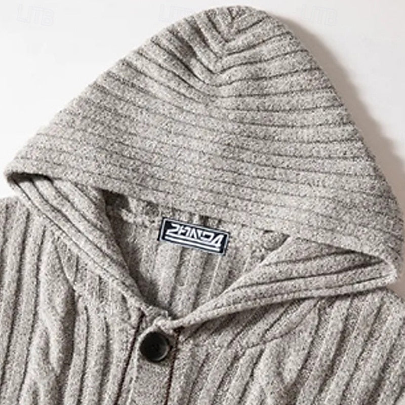 Men's cable knit hooded cardigan
