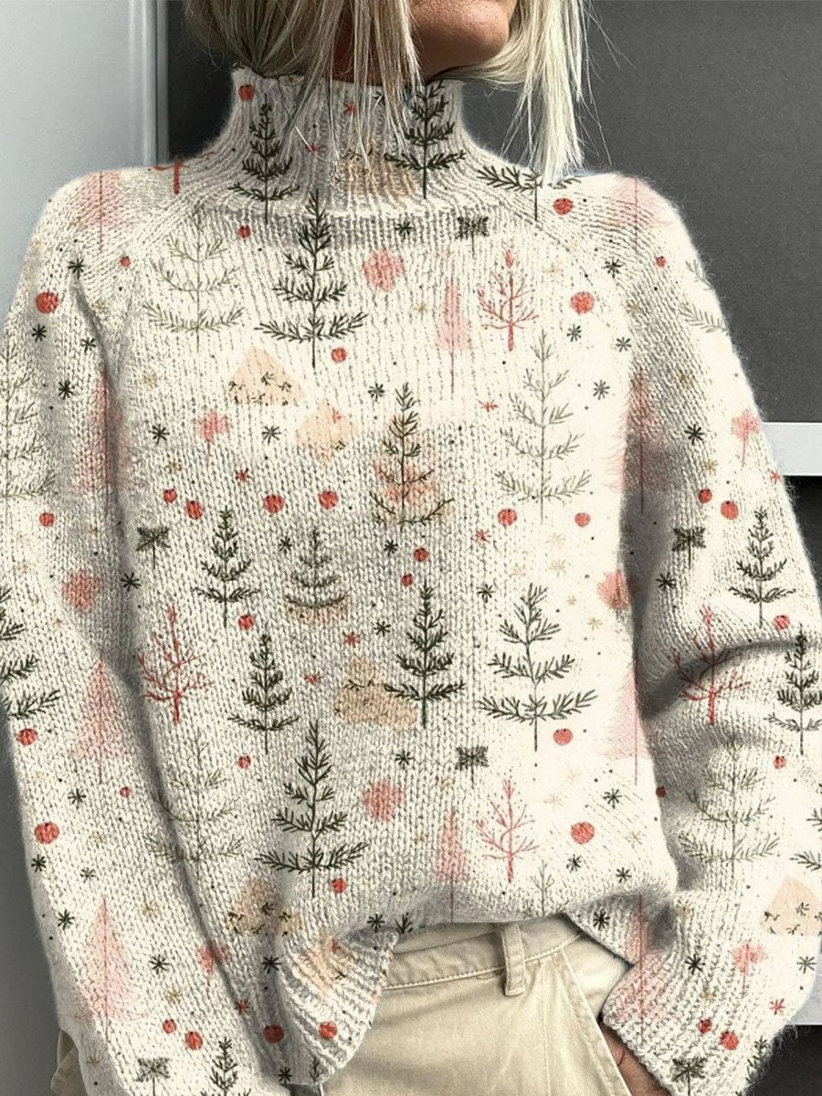 Luna Christmas Tree Print Turtleneck Jumper | Relaxed Fit | Festive