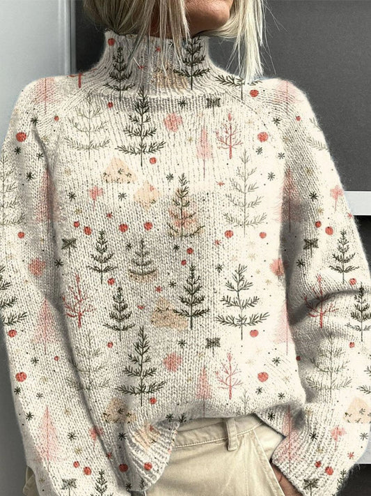 Luna Christmas Tree Print Turtleneck Jumper | Relaxed Fit | Festive