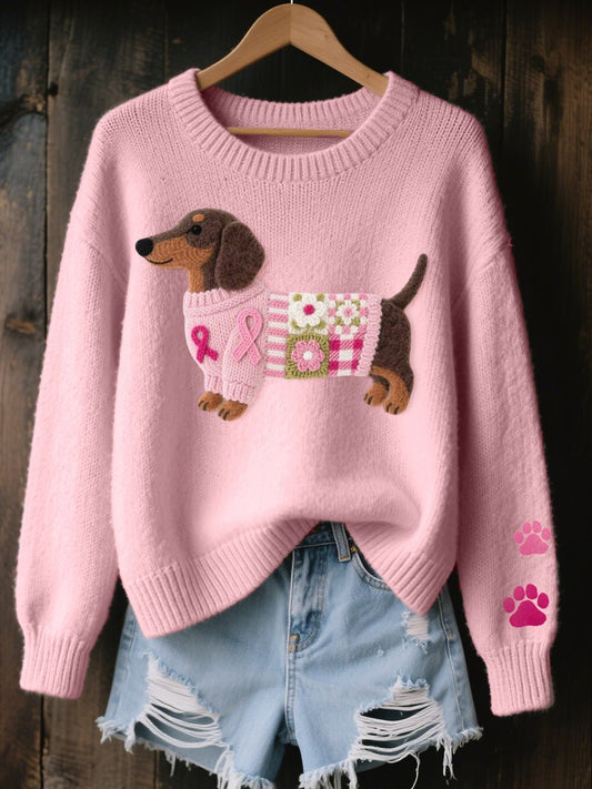 Layla Dachshund Patchwork Crewneck Jumper | Novelty Print | Casual Fit