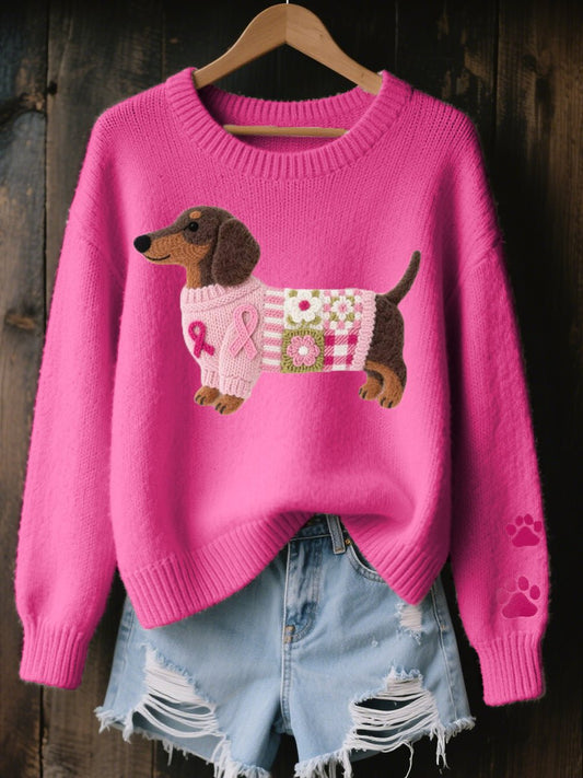Layla Dachshund Patchwork Crewneck Jumper | Novelty Print | Casual Fit