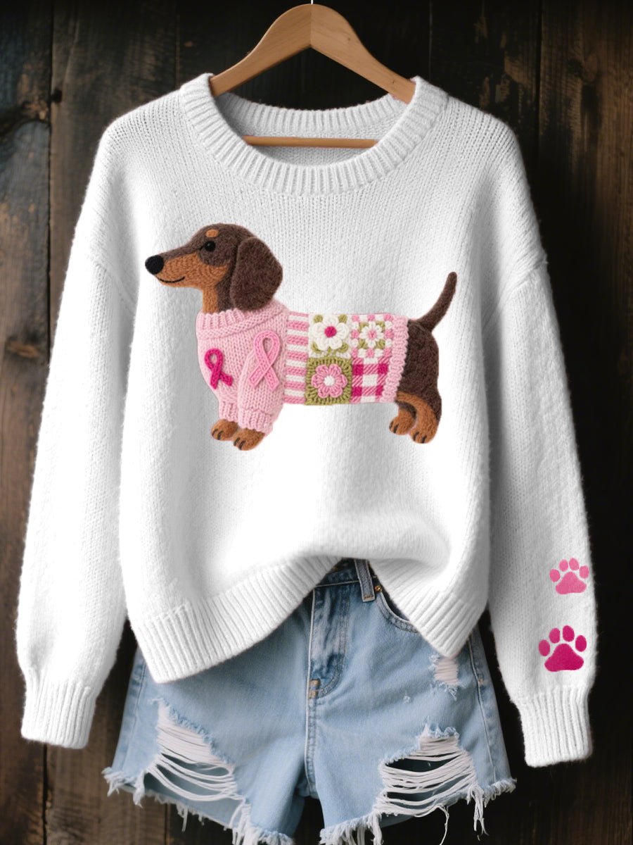 Layla Dachshund Patchwork Crewneck Jumper | Novelty Print | Casual Fit