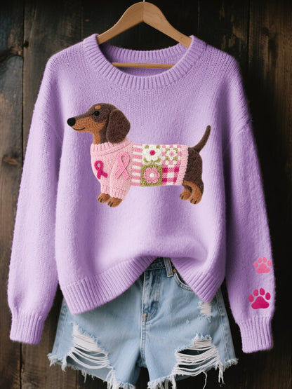 Layla Dachshund Patchwork Crewneck Jumper | Novelty Print | Casual Fit