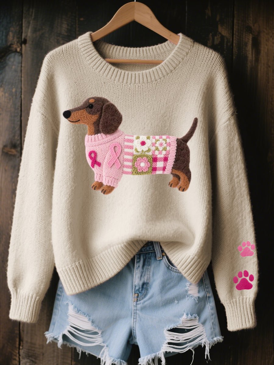 Layla Dachshund Patchwork Crewneck Jumper | Novelty Print | Casual Fit