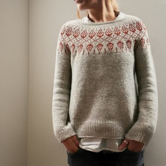 Scarlett Fair Isle Knit Jumper | Relaxed Crewneck | Patterned Yoke