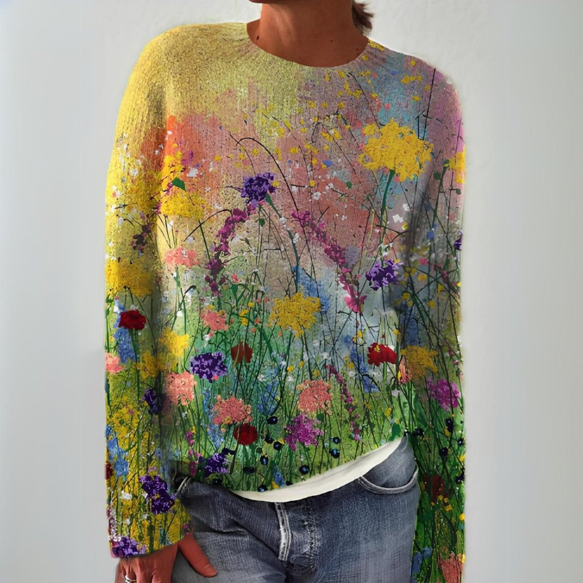 Evelyn Floral Art Print Knit Jumper | Long Sleeve | Crew Neck
