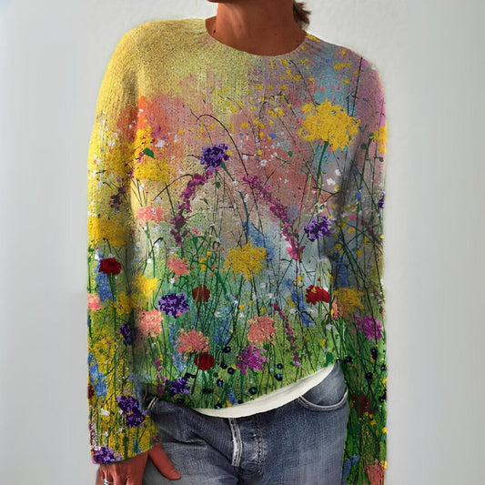 Evelyn Floral Art Print Knit Jumper | Long Sleeve | Crew Neck