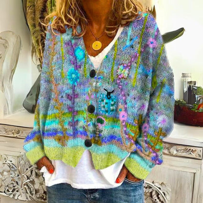 Evelyn Floral Embroidered Knit Cardigan | Button-Front | Oversized Fit