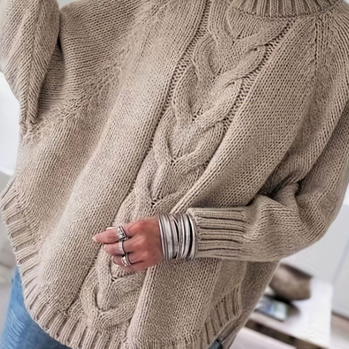 Olivia Oversized Cable Knit Jumper | High-Neck | Winter Warmth